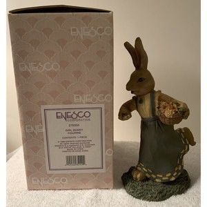 Enesco Vintage 1996 Girl Bunny  7" Figurine Easter Rabbit Basket 270350 Box